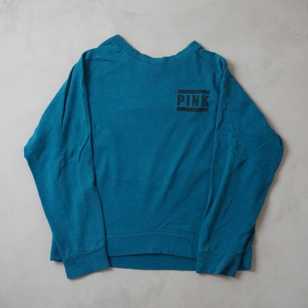 Victoria's Secret PINK Sweatshirt Medium Teal Blue Raglan Y2K Logo Pullover
